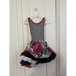 vintage Kaiya Eve Soft mesh Dress floral stripes black white pink 18 months